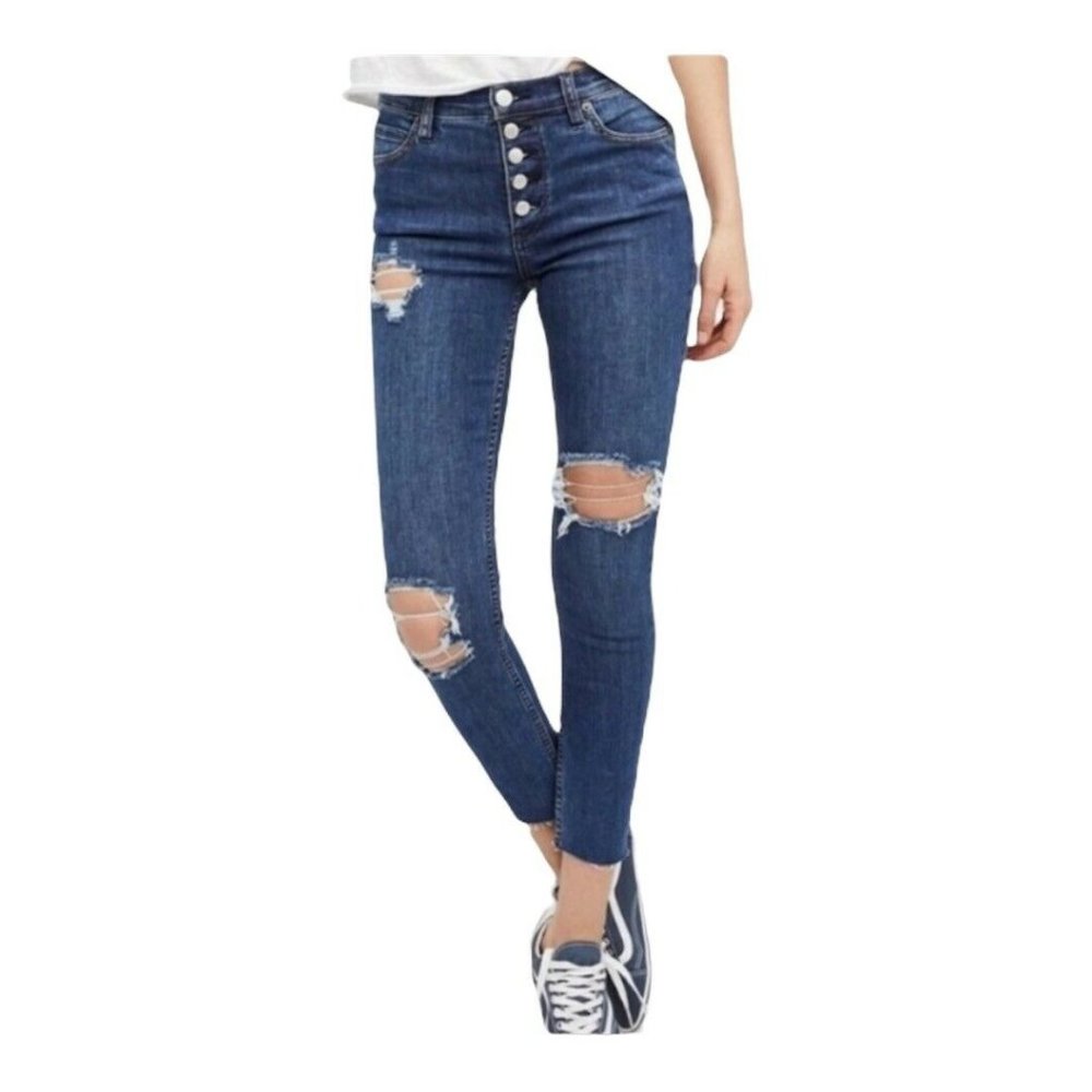 Free People Dark Blue Ripped Cropped Jeans